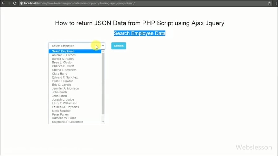 How to return JSON Data from PHP Script using Ajax Jquery - YouTube