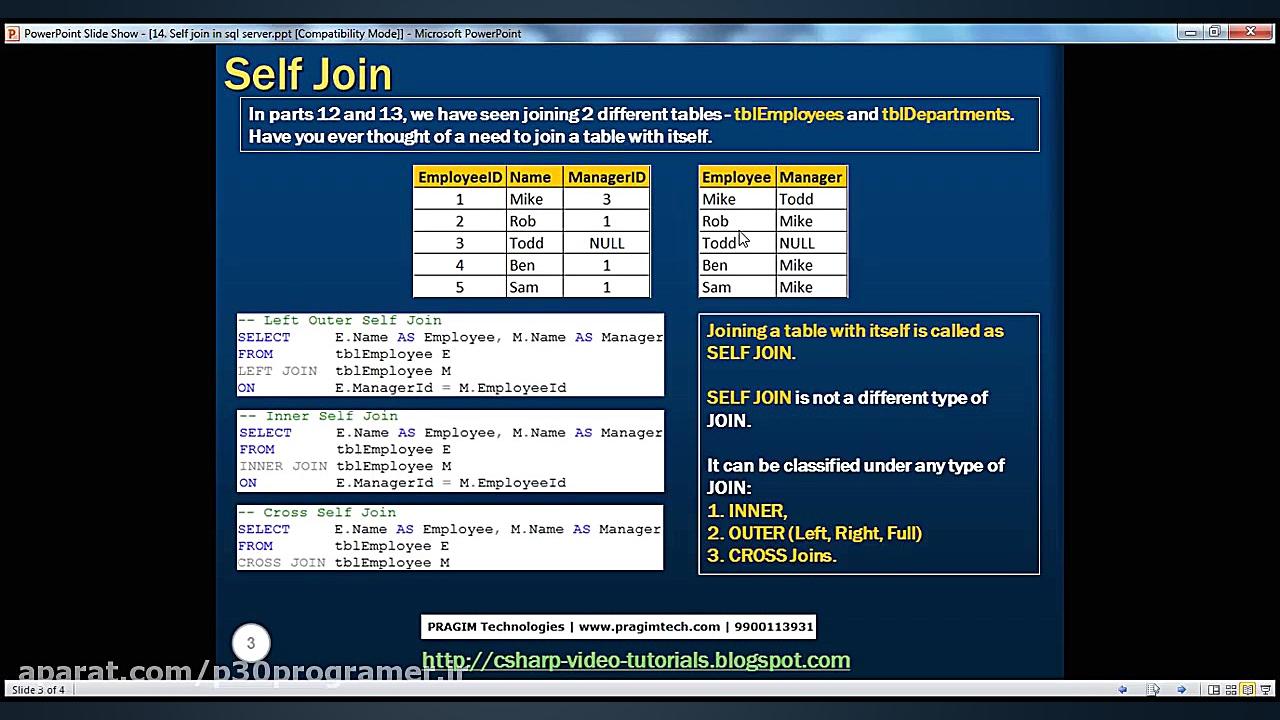 جلسه 14 آموزش SQL SERVER Self join in sql server