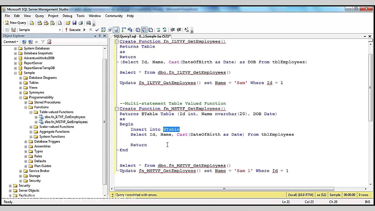 جلسه 32 Multi statement table valued functions in sql s