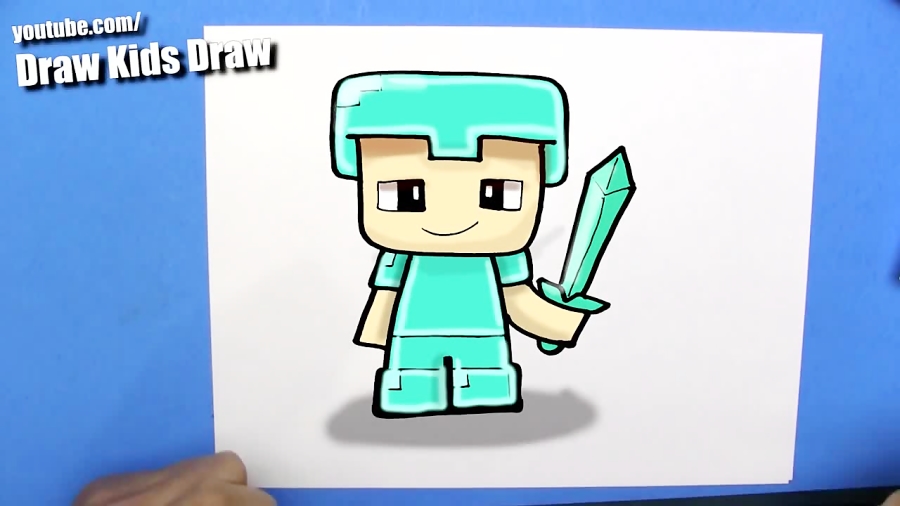 How To Draw a Cute Cartoon Minecraft Steve with diamond armour - Step ...