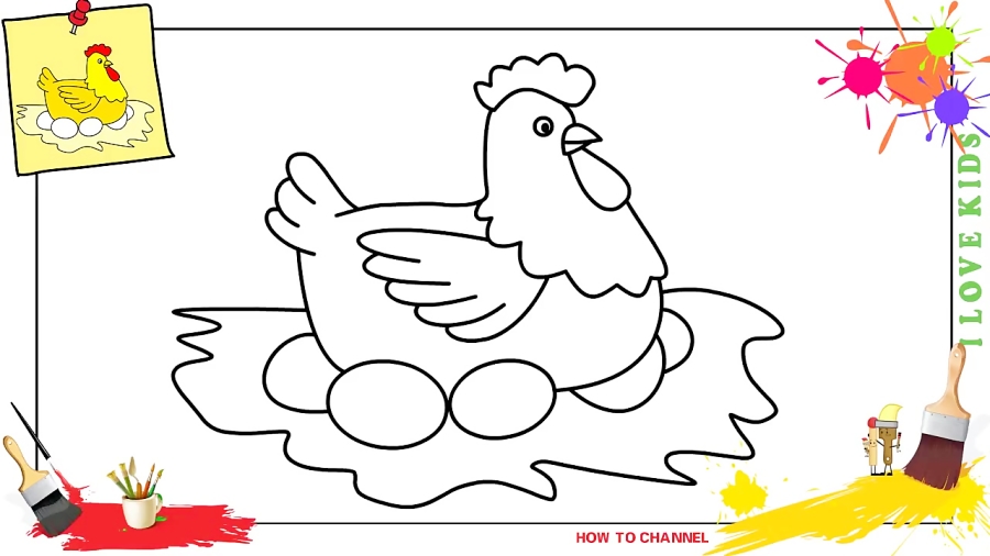 Hen Chicken Coloring Page for Kids - Stock Illustration [90027398] - PIXTA