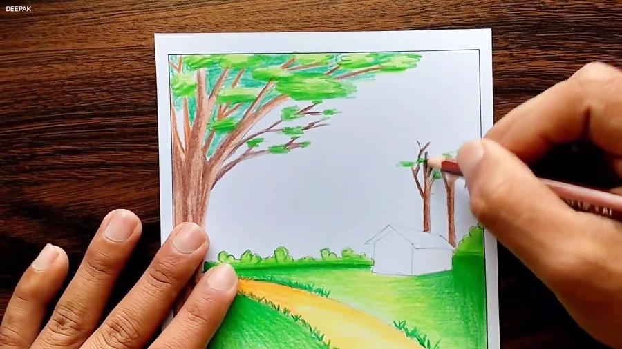 How to draw a Scenery with Colour Pencils | Pencil Colour Drawing - Of Easy Landscape  Scenery | Colorful drawings, Landscape scenery, Scenery