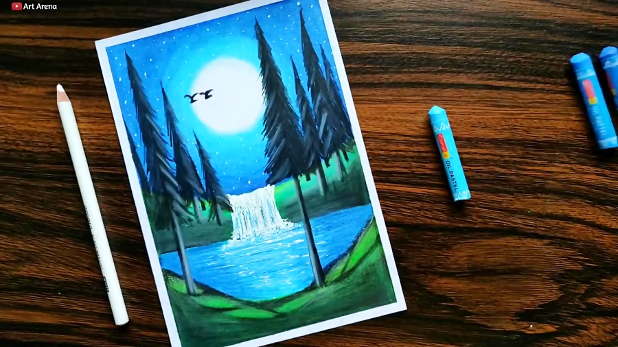 Beautiful Moonlight scenery drawing with oil pastels - step by step oil  pastel drawing | oil pastel | Beautiful Moonlight scenery drawing with oil  pastels - step by step oil pastel drawing | By Chole ArtFacebook