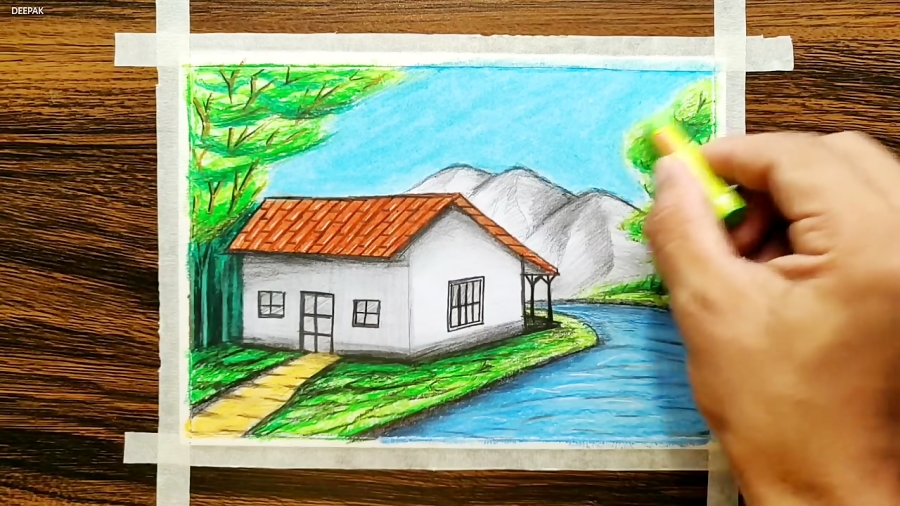 oil pastel drawing/oil pastel drawing for beginners/village scenery drawing  with oil pastel
