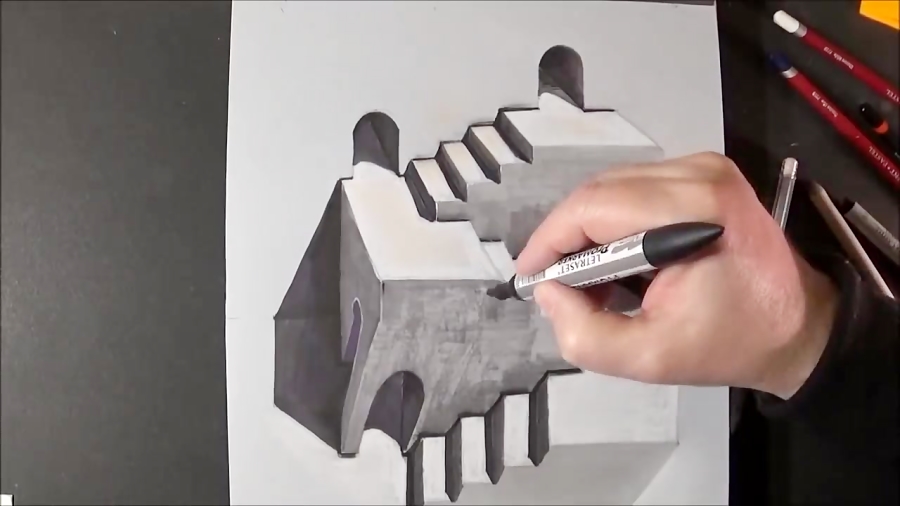 3D Drawing - Stairs drawing by Hideyuki Nagai | Doodle Addicts