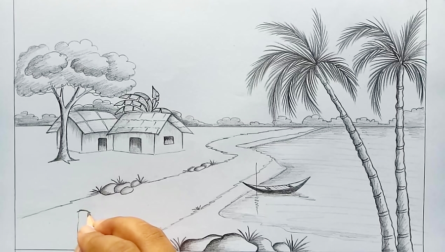 Village rainy season drawing step by step/Rainy season scenery drawing  colours - YouTube