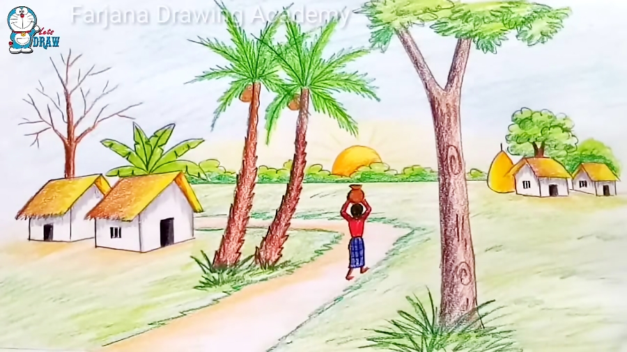 How to draw village winter season scenery /winter season drawing oil  pastels - YouTube