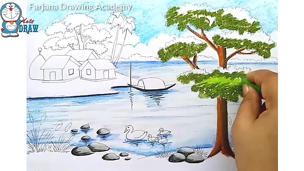 How to draw A Riverside Landsc...