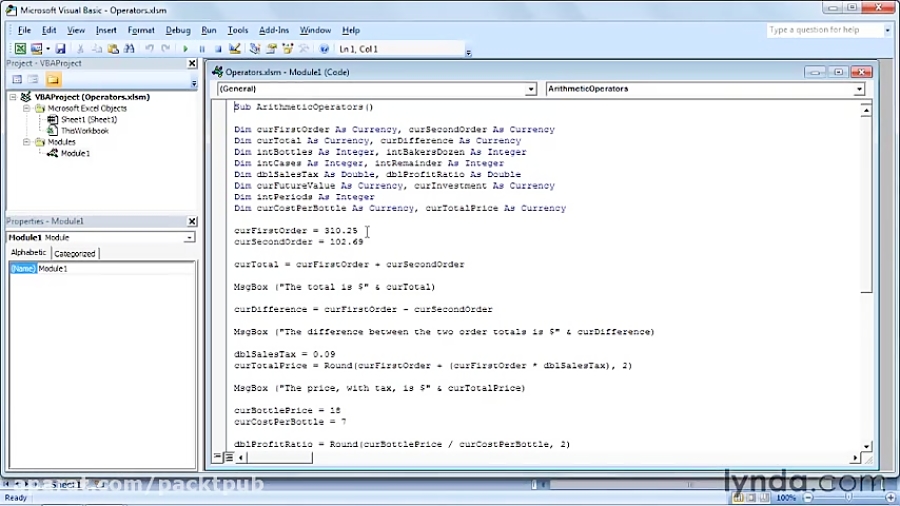 آموزش Excel VBA - ایجاد محاسبه با استفاده از اپراتورهای ریاضی...