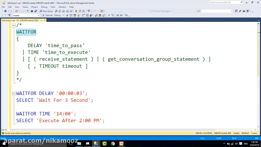 آشنایی با فانکشن WAITFOR در SQL Server