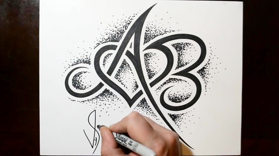 Combining Initials A and B with a Heart Tattoo Design