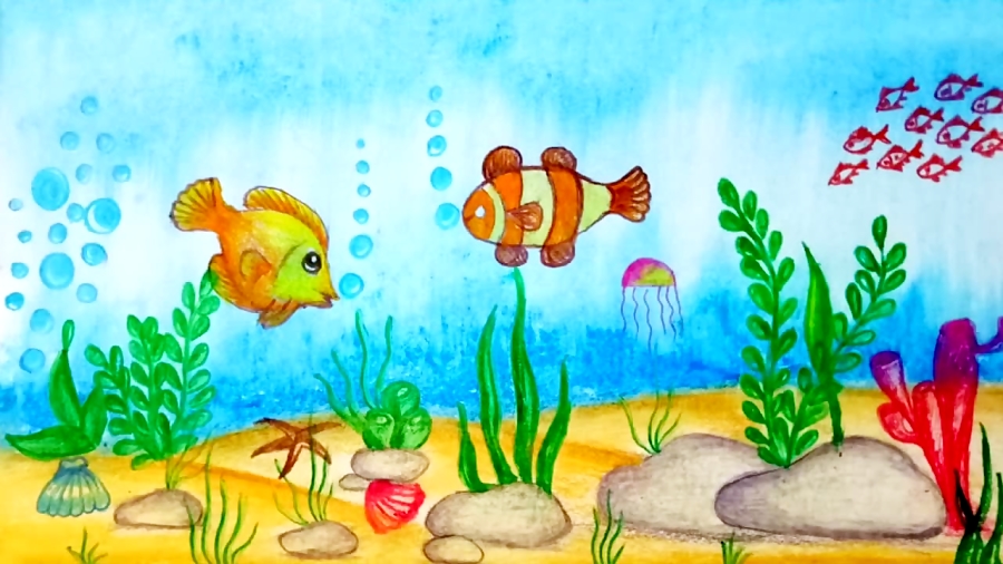 An easy tutorial for learning to draw an underwater scene and how to color  and shade with oil pastels. A great projec… | Underwater drawing, Oil  pastel, Sea drawing