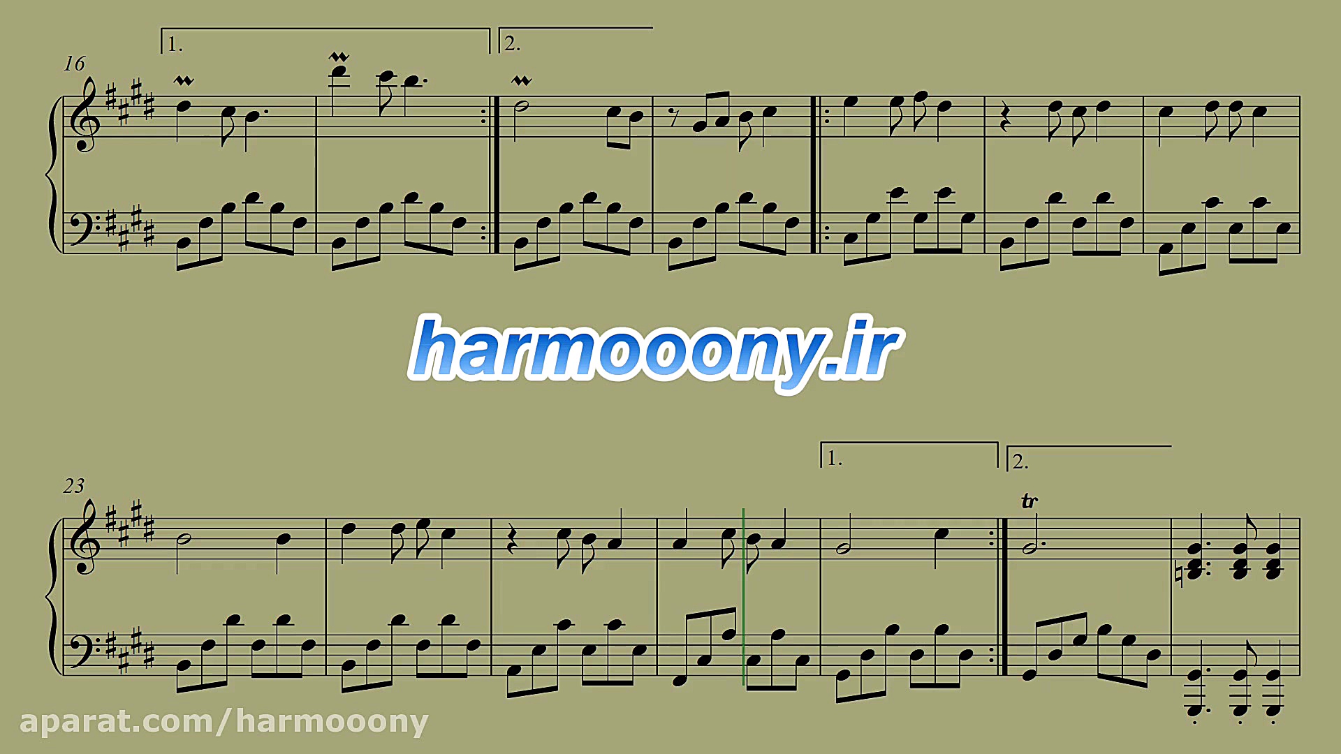 نت پیانو دلبر شیرین از شهیاد