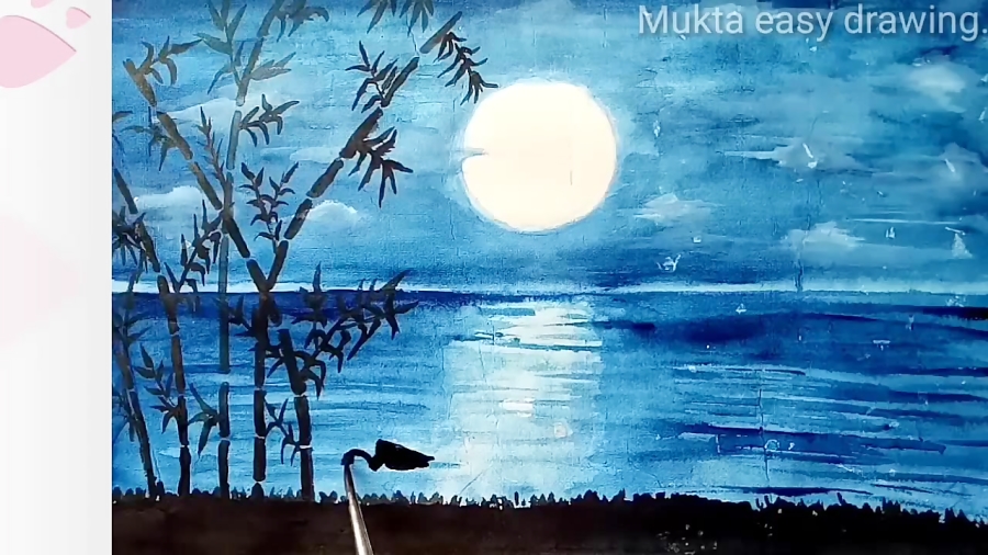 Moonlight night scenery drawing, Easy Scenery drawing for beginners with...  | Easy scenery drawing, Oil pastel, Oil pastel drawings