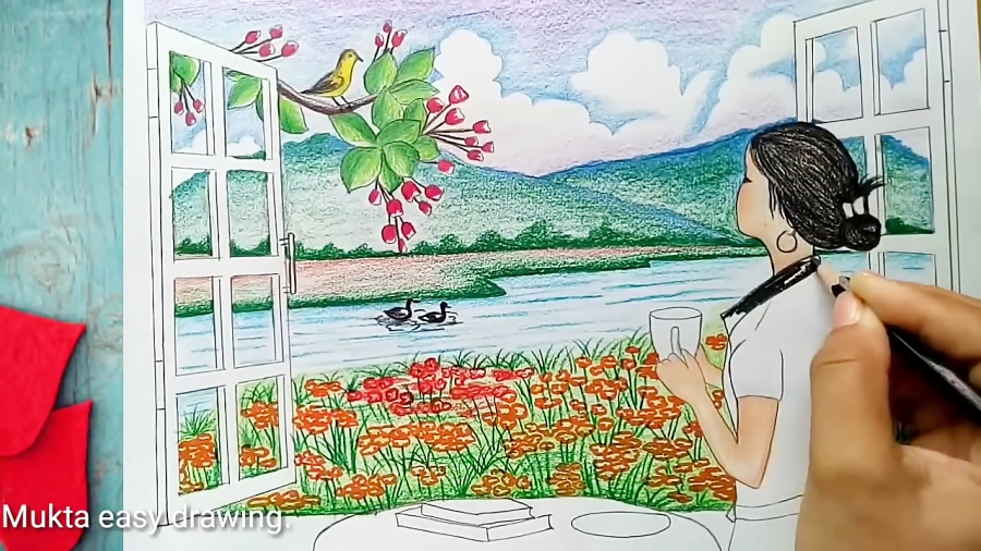 How to Draw Easy Scenery of Spring Season House | Simple Cherry Blossom  Scenery Drawing - YouTube