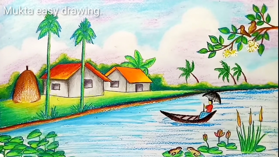 rainy season drawing/rainy day drawing/cyclone drawing with oil pastel  colour | By Easy Drawing SAFacebook
