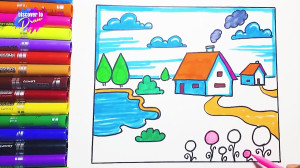 simple scenery drawing of cute...
