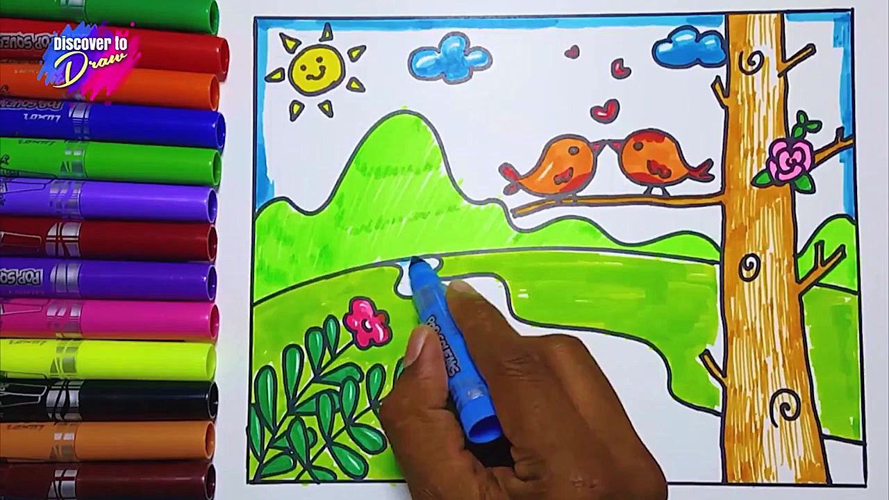 simple scenery drawing of cute...