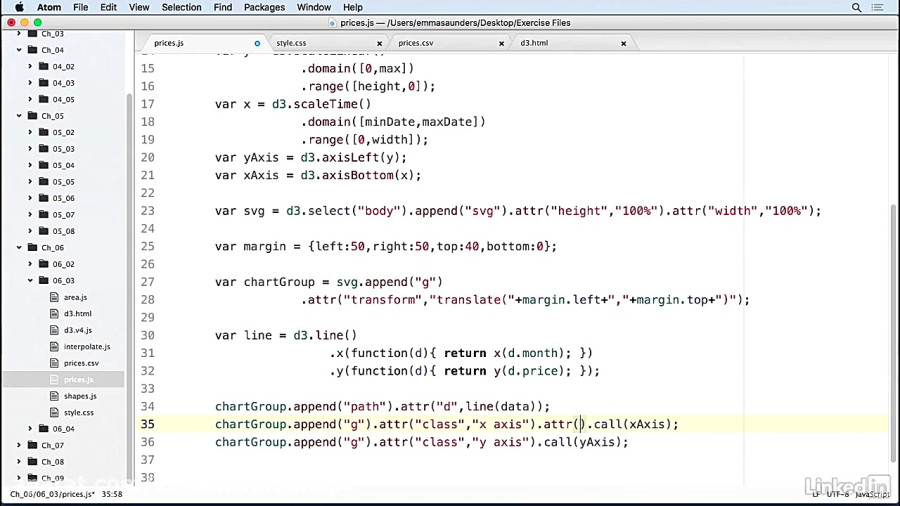 Import Csv To D3.js Javascript دانلود کورس D3.js - چیدمان نمودار خطی از داده CSV...