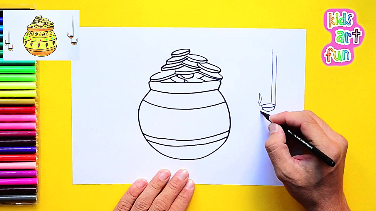 How to draw and color Dhantera...