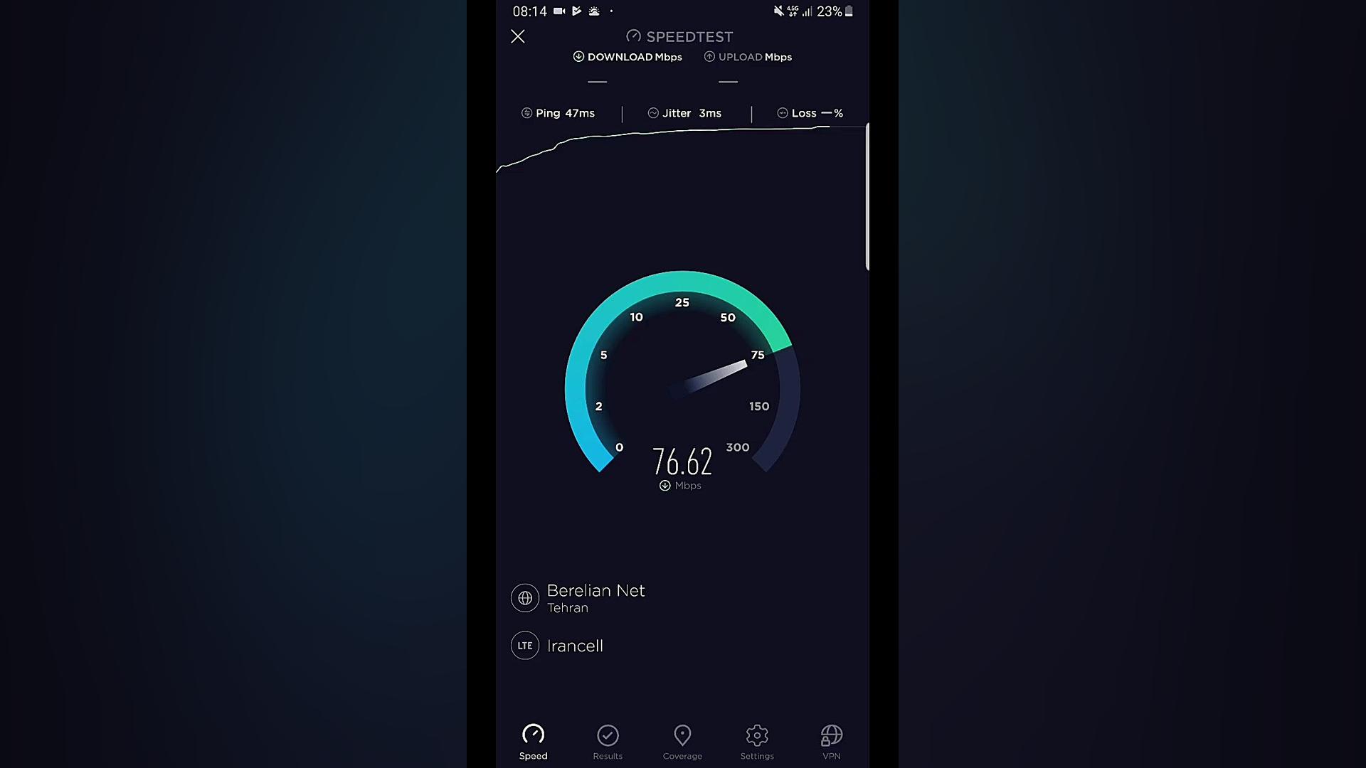 تست سرعت اینترنت4.5G ایرانسل