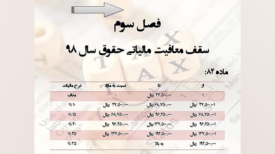 معافیت مالیاتی حقوق 98