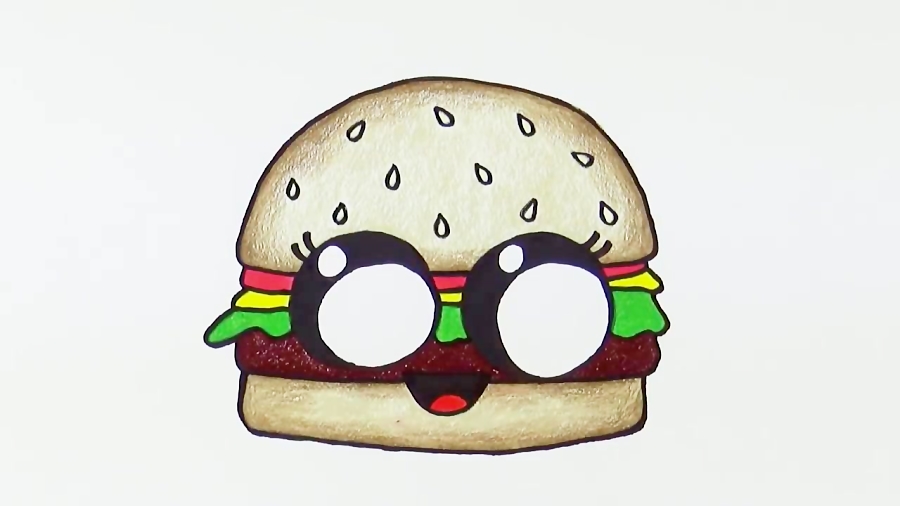 How to Draw Cartoon Burger Cute and Easy Funny Cheeseburger Drawing