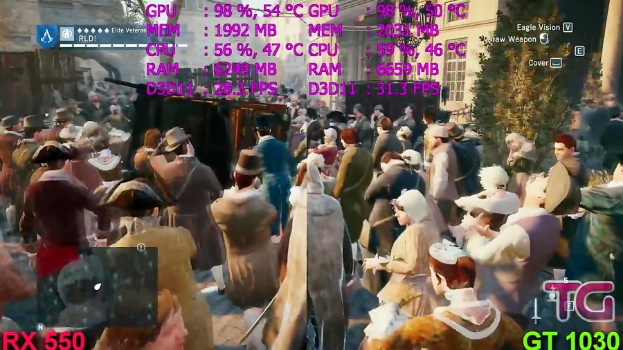 GT 1030 vs RX 550 Test in 6 Ga...