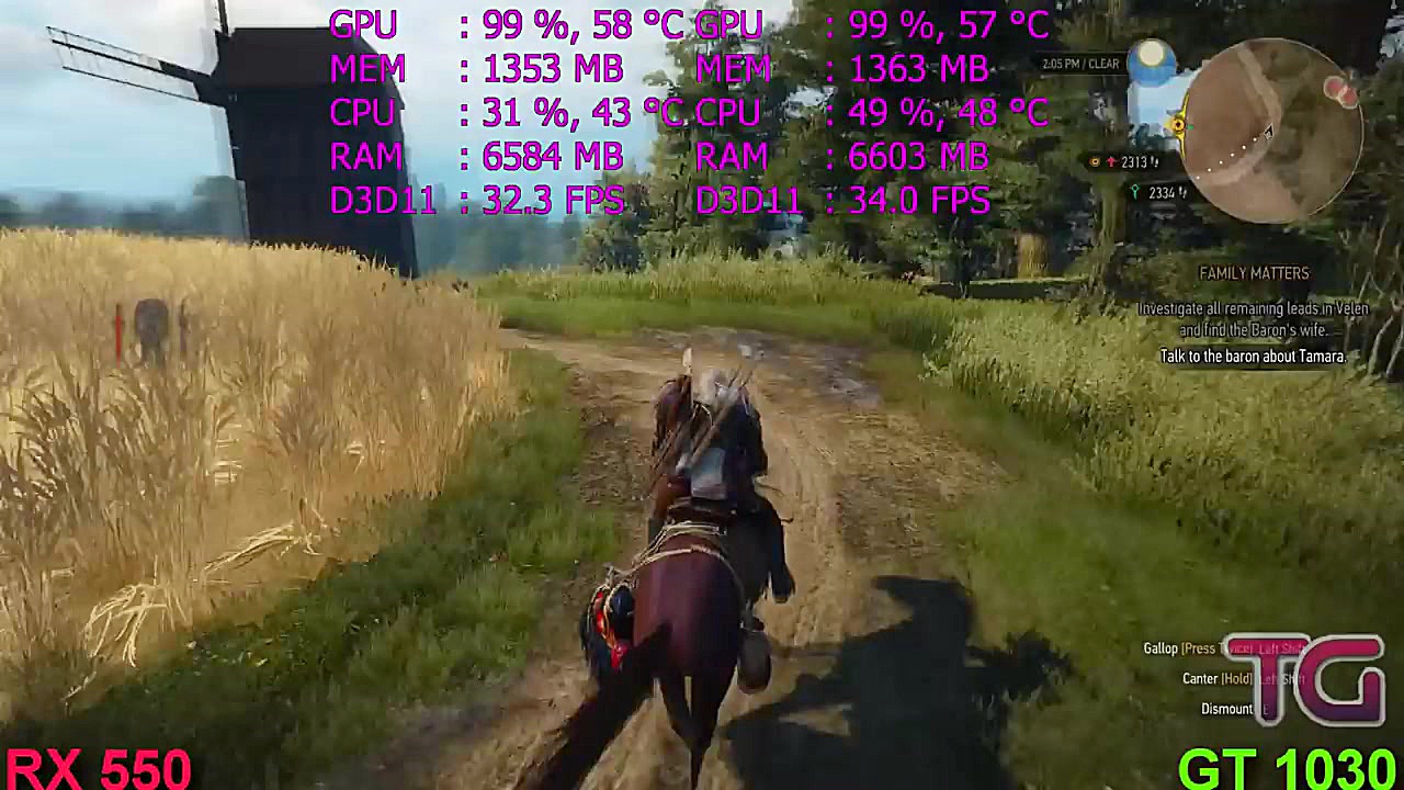 GT 1030 vs RX 550 Test in 6 Ga...