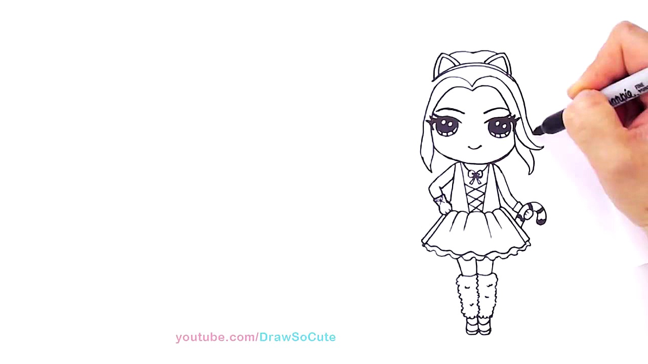 How to Draw a Cute Girl in Cat...