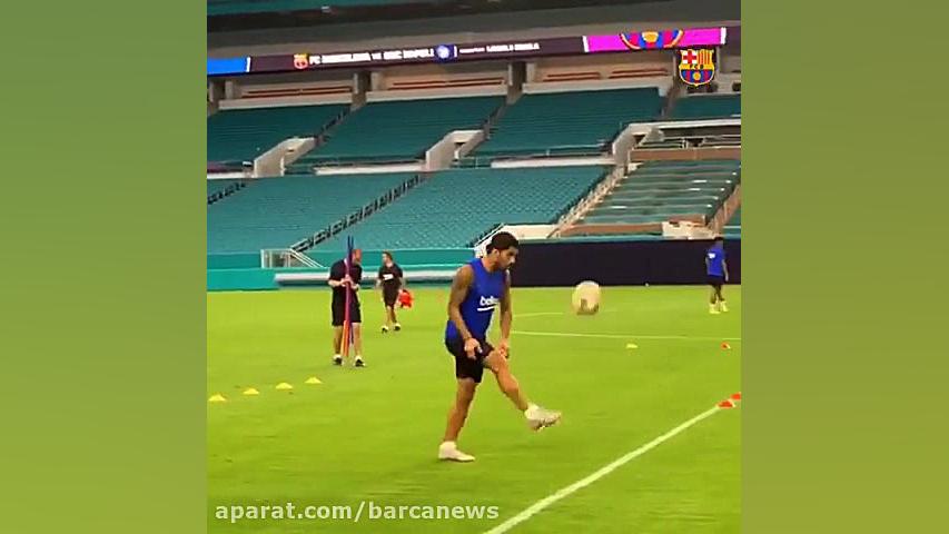 گل استثنایی سوارز در تمرین بار...