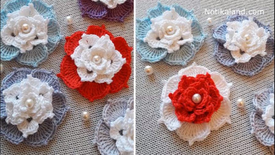 آموزش گام به گام بافت گل رز با...