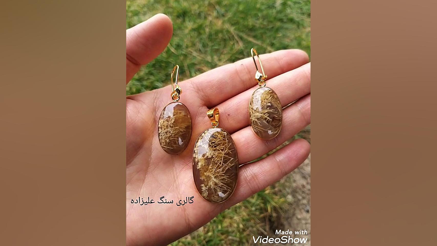 نیم ست طلا با سنگ عقیق روتیل د...