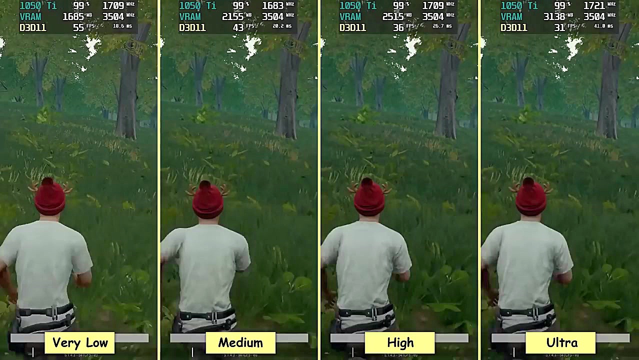 GTX 1050 Ti vs PUBG: Low vs Me...