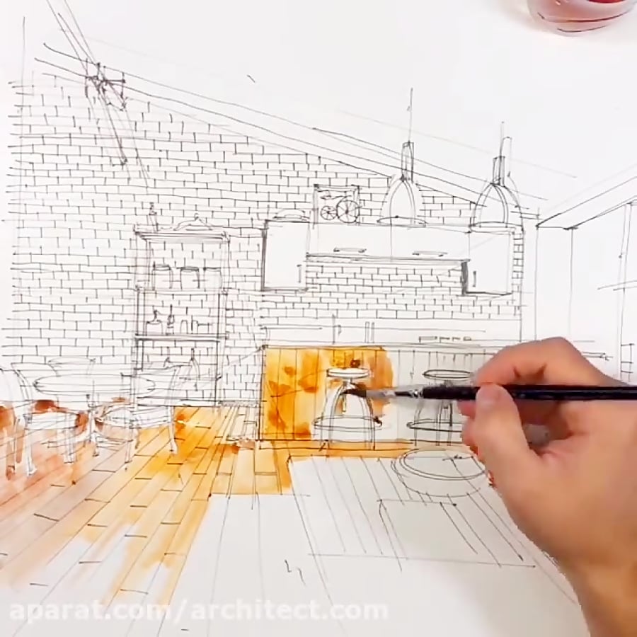 راندو با آبرنگ کافه