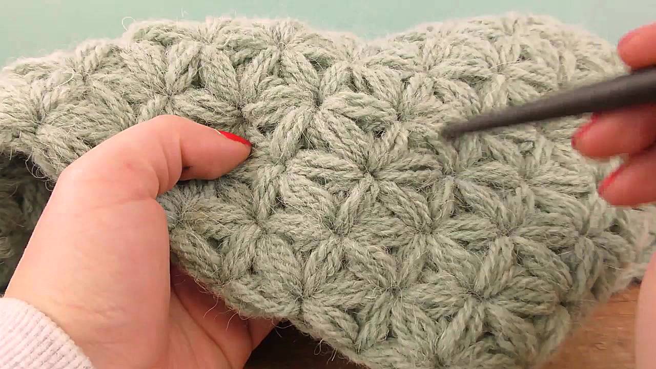 قلاب بافی شال زمستونی با طرح گ...