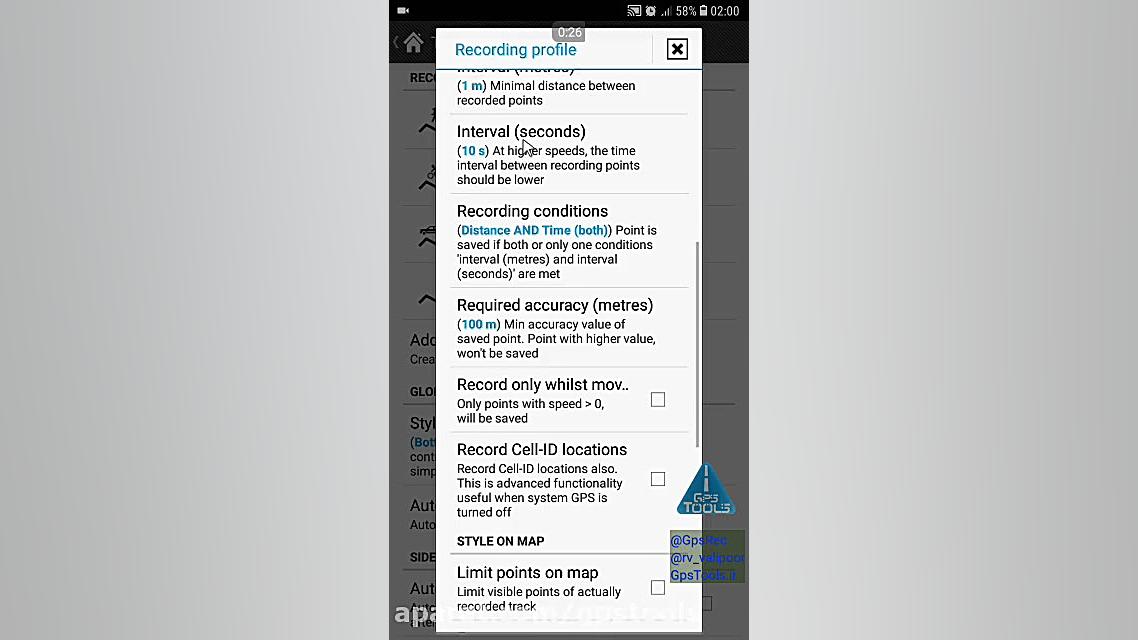 تنظیمات ثبت ترک در اپلیکیشن جی...