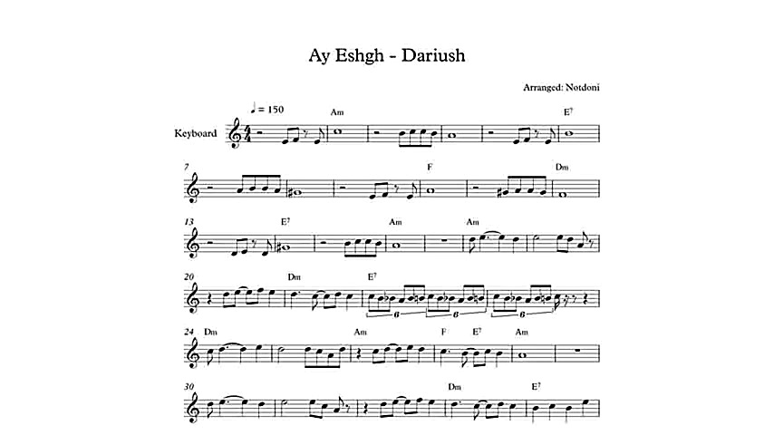 نت کیبورد آهنگ ای عشق از داریو...