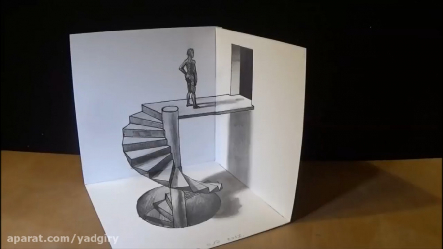آموزش نقاشی سه بعدی پله مارپیچ