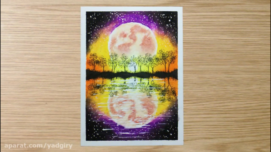 آموزش نقاشی پاستل منظره غروب خ...