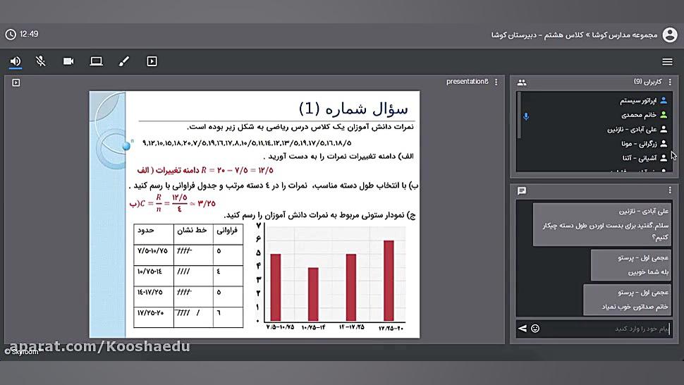 حساب کلاس هشتم دوشنبه ۱۹ اسفند