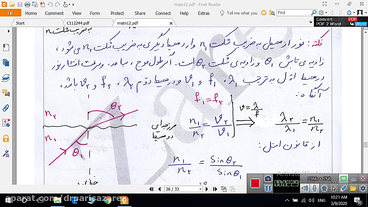 رابطه سرعت نور و طول موج با ضر...