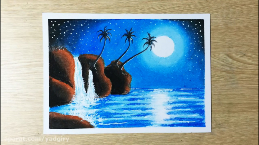 آموزش نقاشی پاستل آبشار