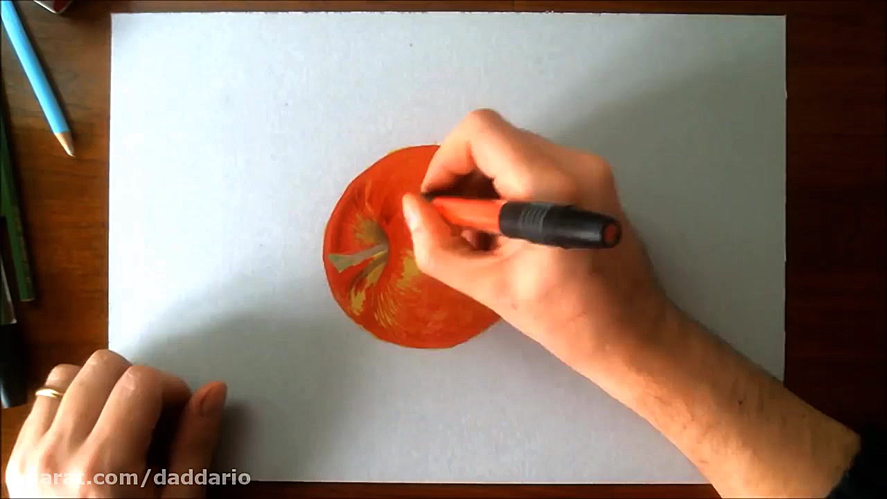 کشیدن نقاشی زیبای سیب با مداد