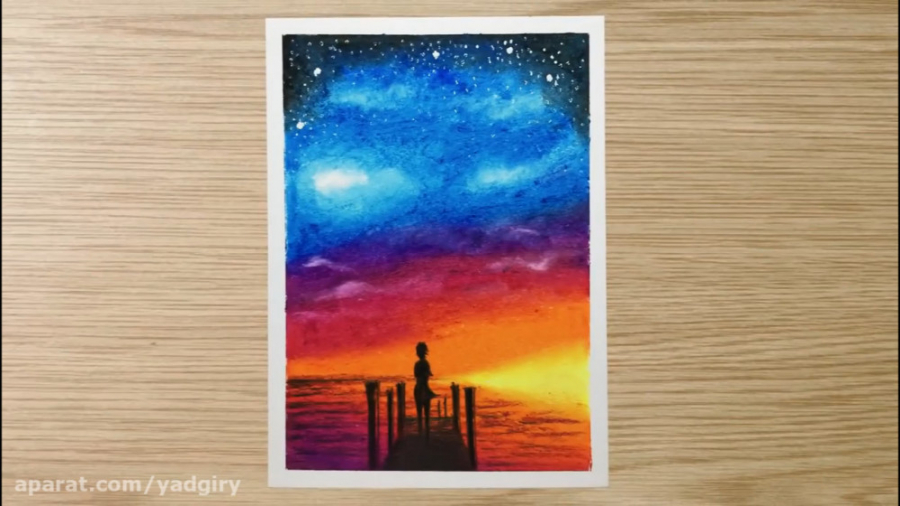 آموزش نقاشی پاستل غروب سطح مبت...