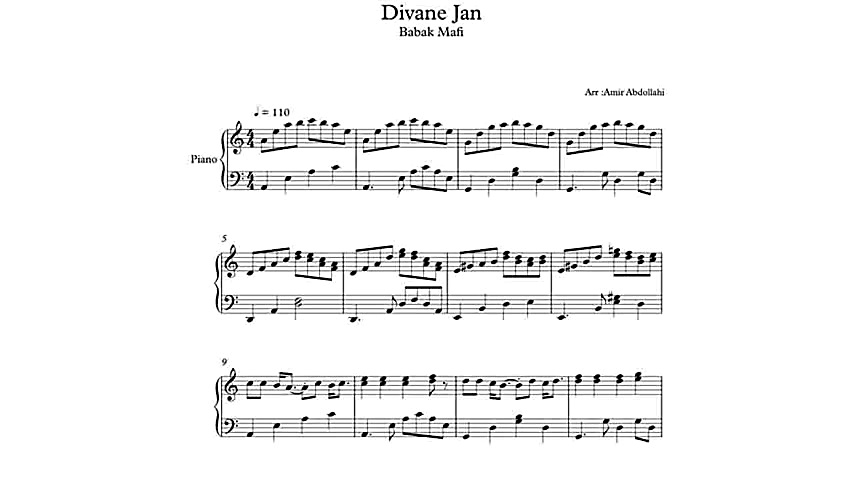 نت پیانوی دیوانه جان از بابک م...