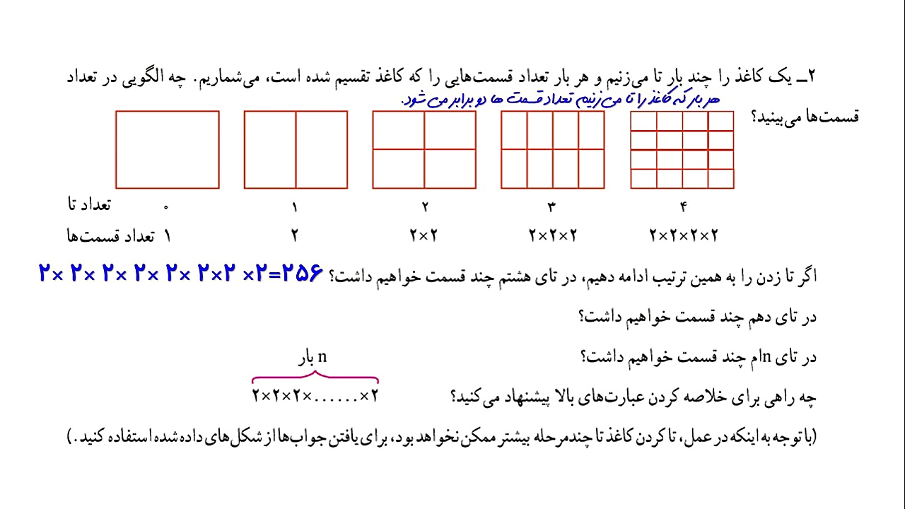 تعریف توان ریاضی هفتم
