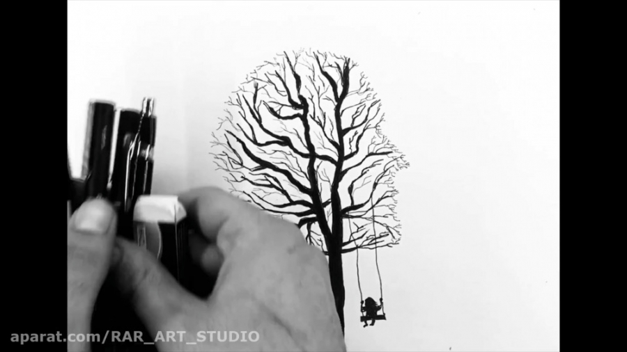 طراحی نیمرخ صورت با درخت