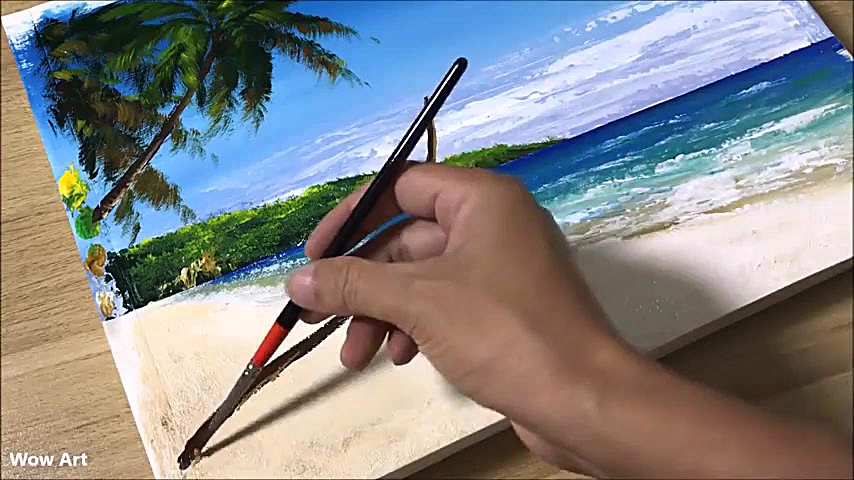 تکنیک نقاشی ساحل با قلمو بادبز...