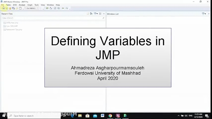 درس دوم: تعریف متغیر ها در جامپ define variables in JMP